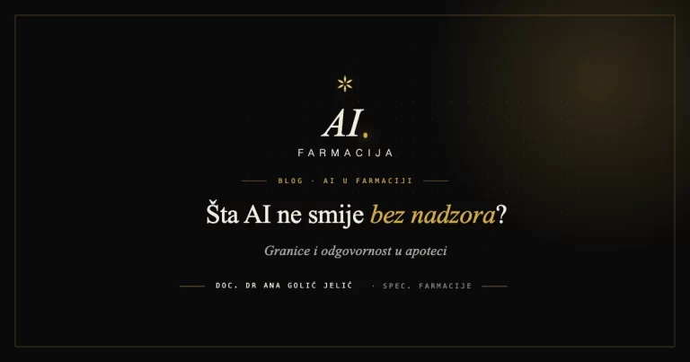 Šta AI ne smije bez nadzora u apoteci, doc. dr Ana Golić Jelić